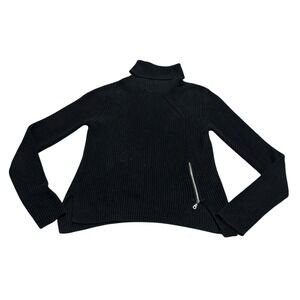 Cullen Small Sweater Black Ribbed Knit Turtleneck with Zipper‎ Detail